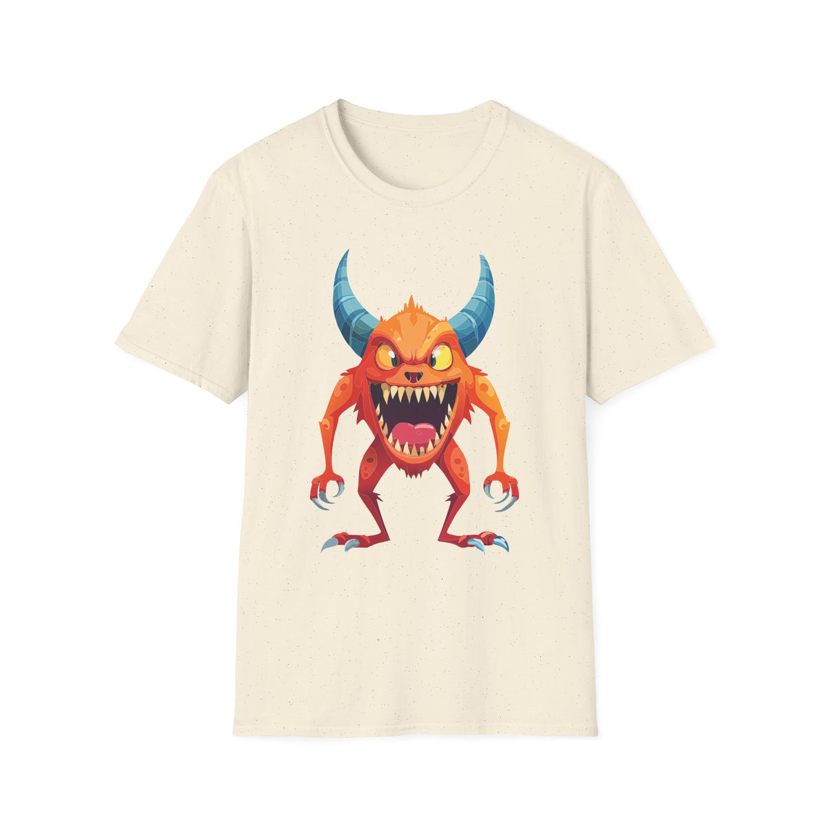 Orange Horned Monster T-Shirt — Cute Scary Cartoon Tee for Kids & Halloween Cartoon Graphic Tee Unisex 100 Cotton Gildan T-Shirt