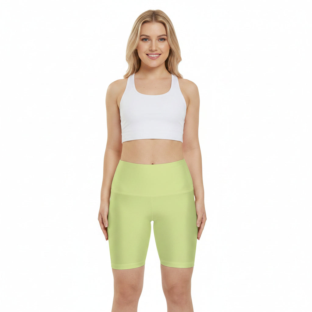 Green Tea Women's Lime Green Workout Shorts — High-Waist Active Biker Shorts for Gym & Yoga