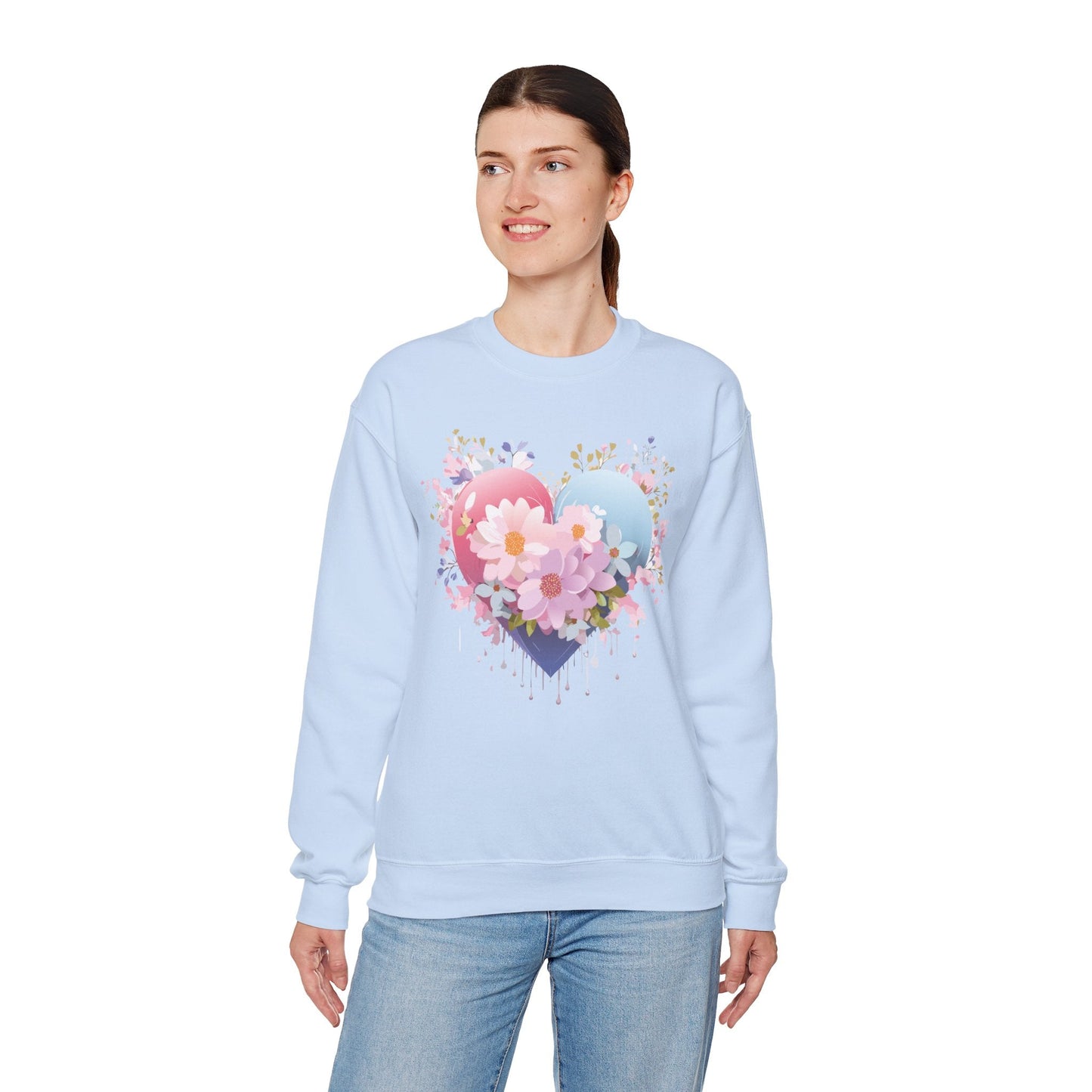 Floral Heart Unisex Crewneck Sweatshirt Gildan 18000 Heavy Blend 50 Cotton 50 Polyester