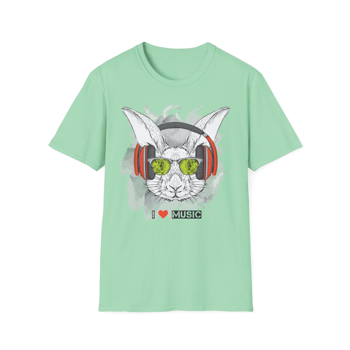 I Love Music Animals Shirt With Headphones Unisex Softstyle Tee 100 Percent Ring Spun Cotton
