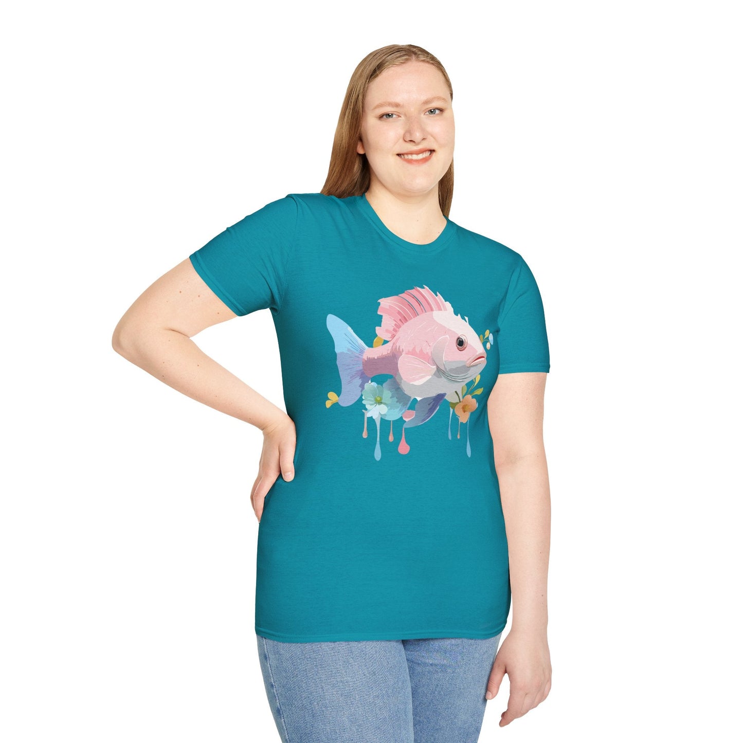 Fish Art Design Shirt Unisex Graphic Tee With Fish Illustration Gildan Softstyle 64000