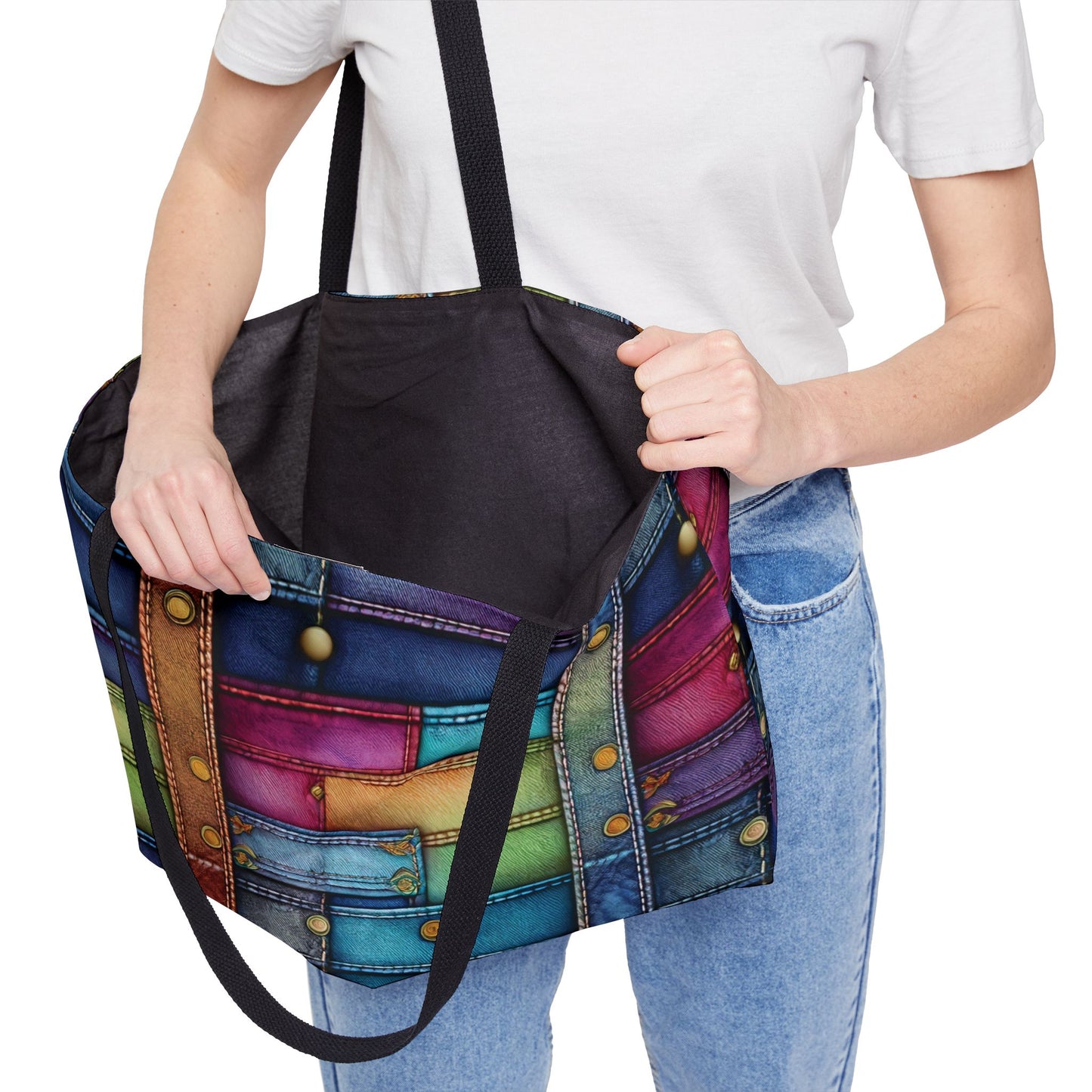 Denim Print Yoga Bag High-Quality 100% Spun Polyester 24x13 Canvas Gym Bag 48