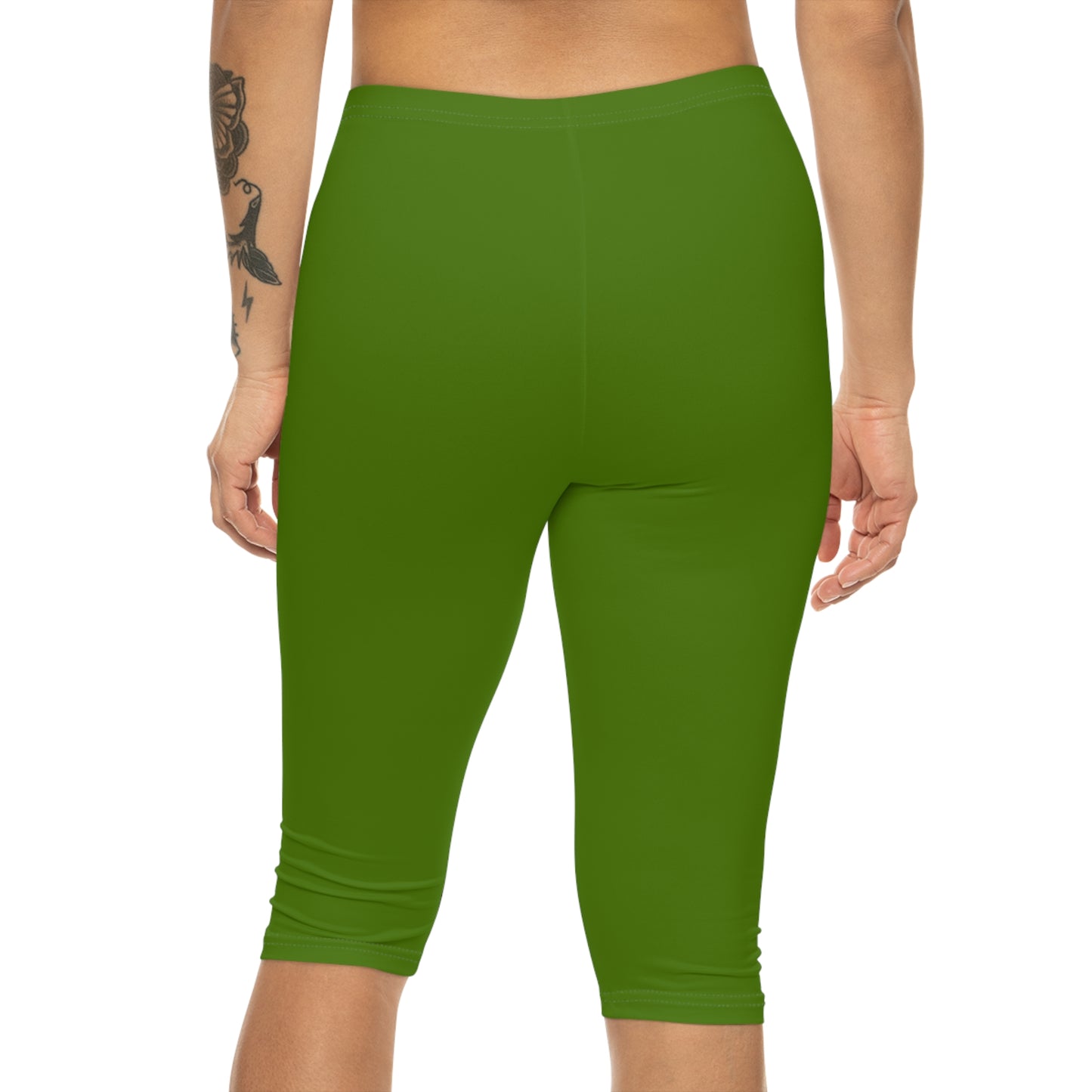 Forest Moss Color Women's Brushed Suede Poly Span Casual Capri Leggings XS-2XL