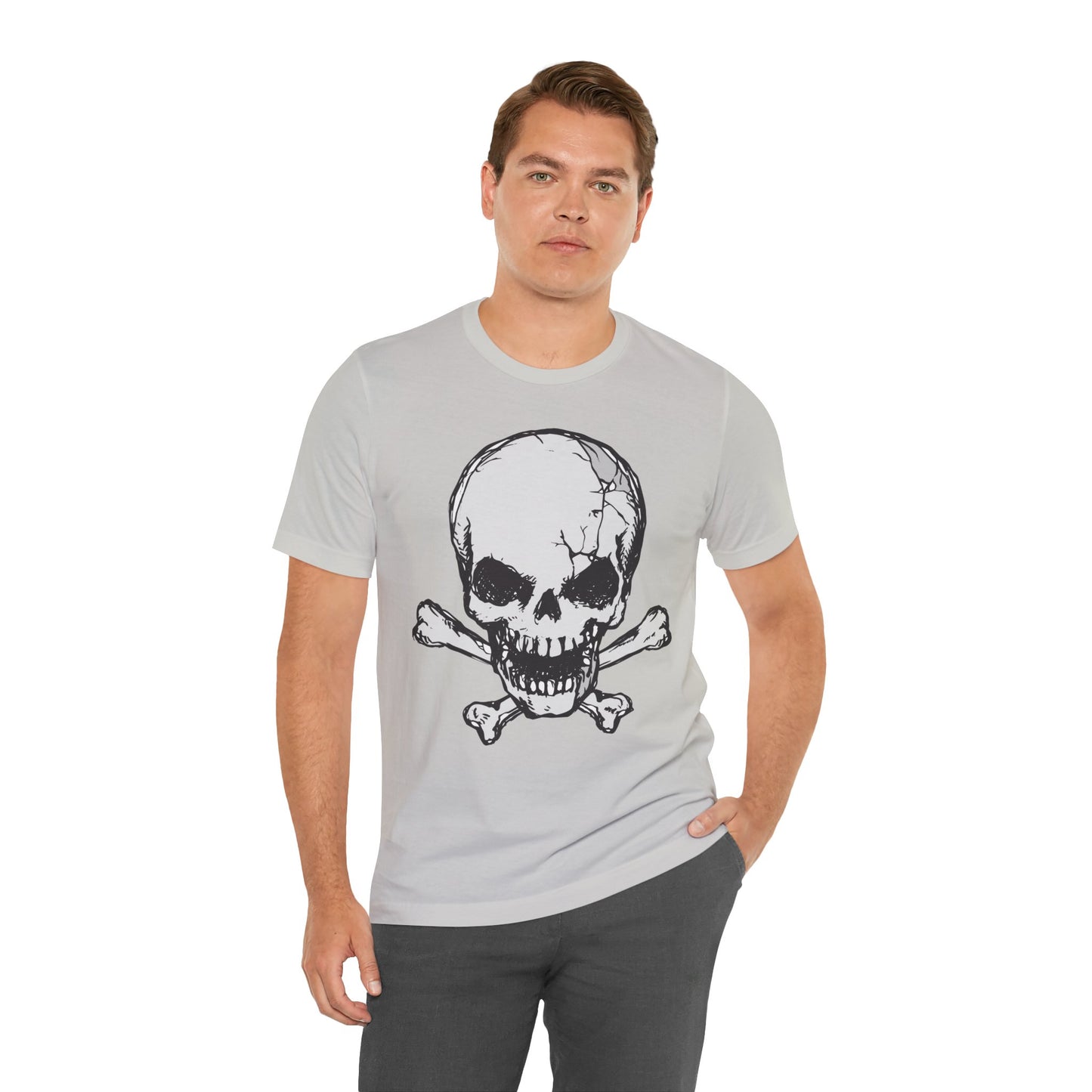 Grey Skull Graphic Design Tee, Skull Shirt, Vintage Tees, Art Design T-Shirt, Vintage Graphic Tee, Art Shirts with Skulls