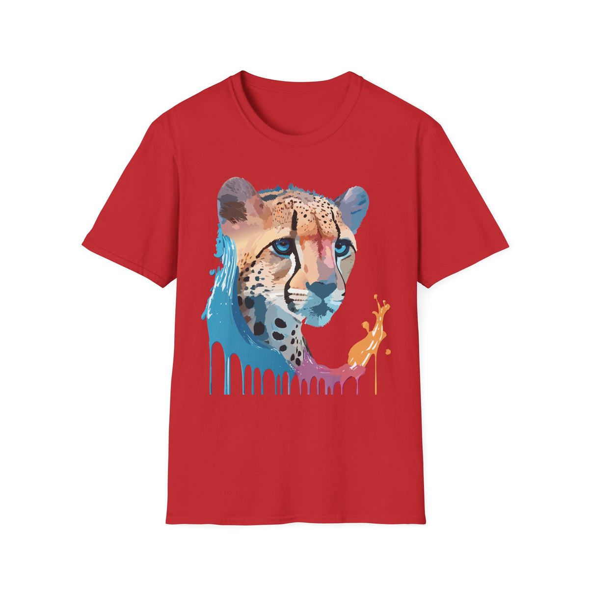 Watercolor Cheetah Portrait T-Shirt | Drip Paint Animal Tee