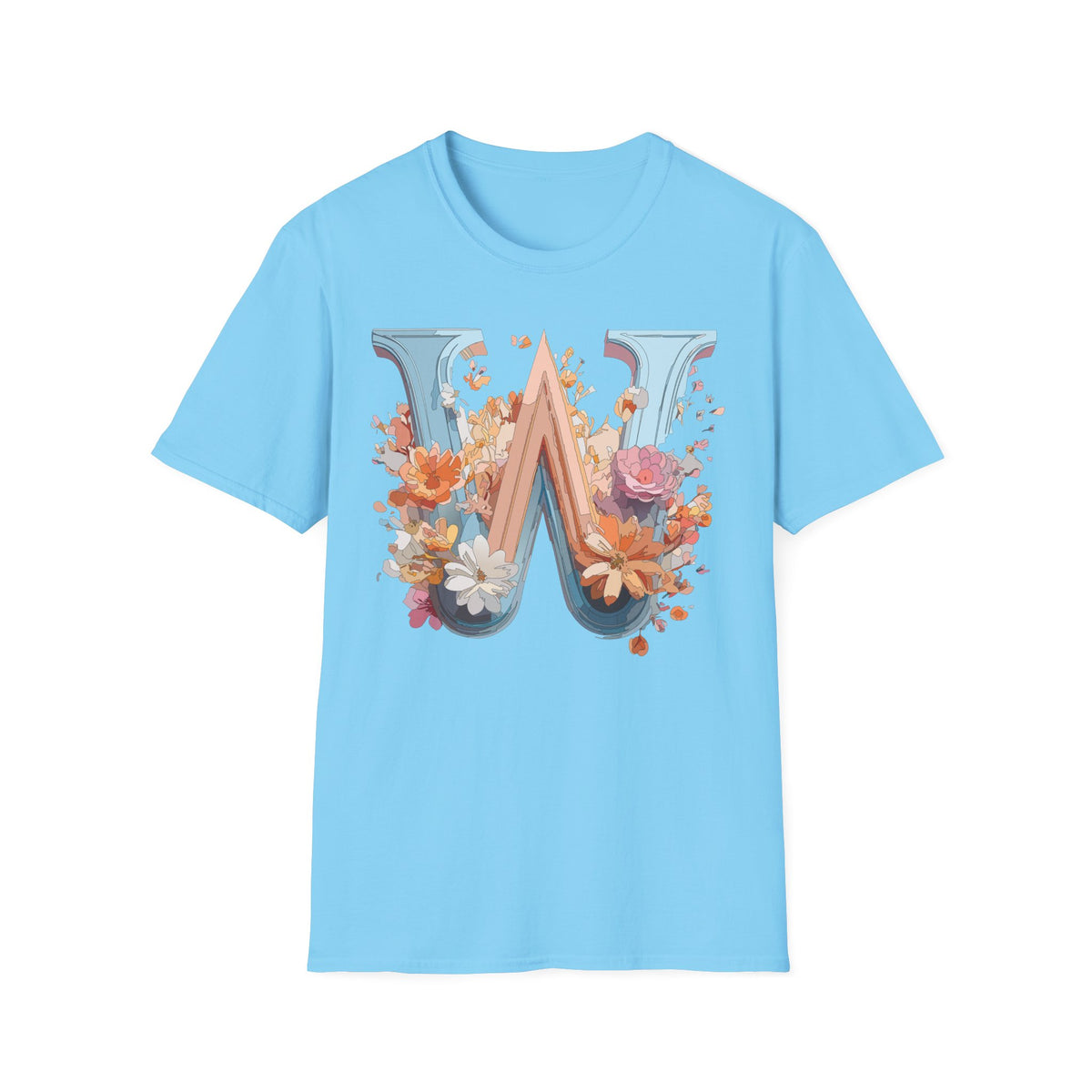 Floral Monogram W T-Shirt | Letter W Initial Tee, Vintage Botanical Alphabet