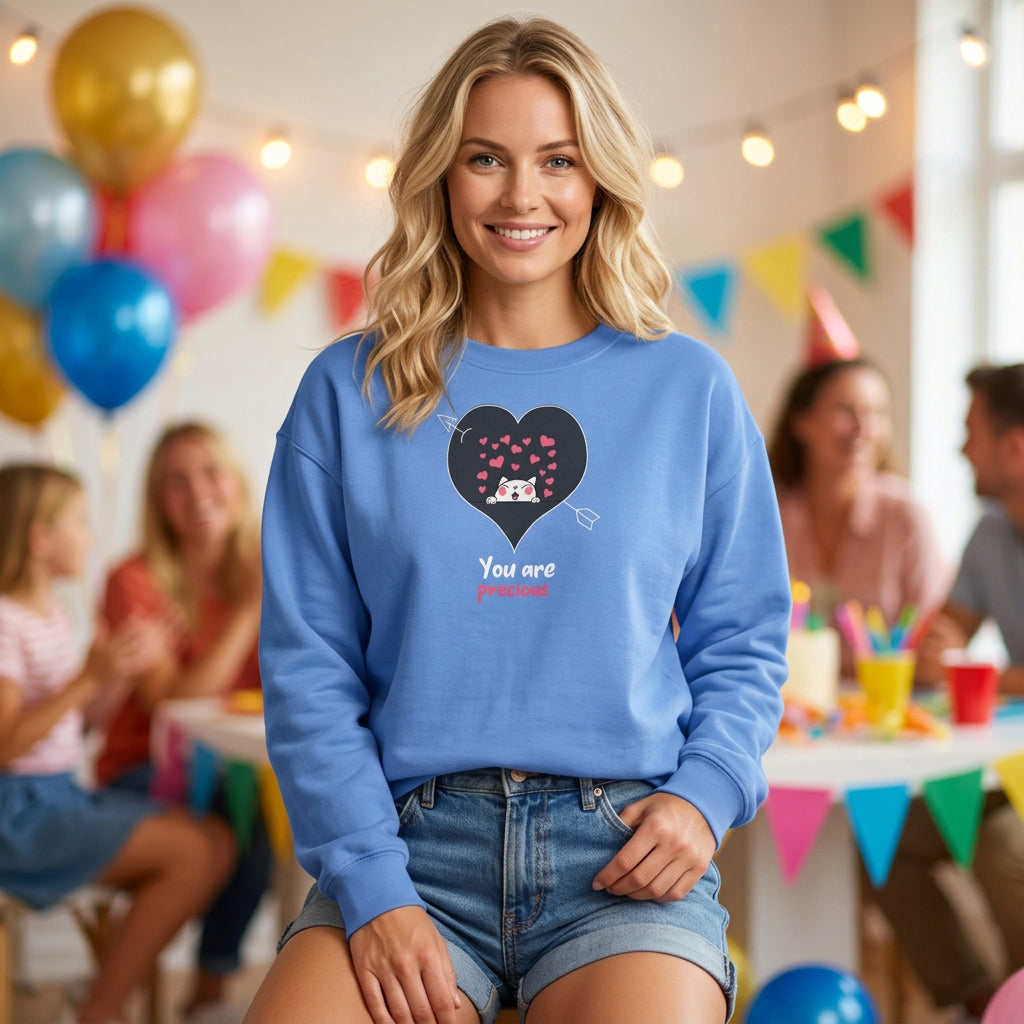 Cat Graphic Valentine's Day Sweatshirt Unisex 50/50 Cotton-Poly Animal Sweatshirt w17