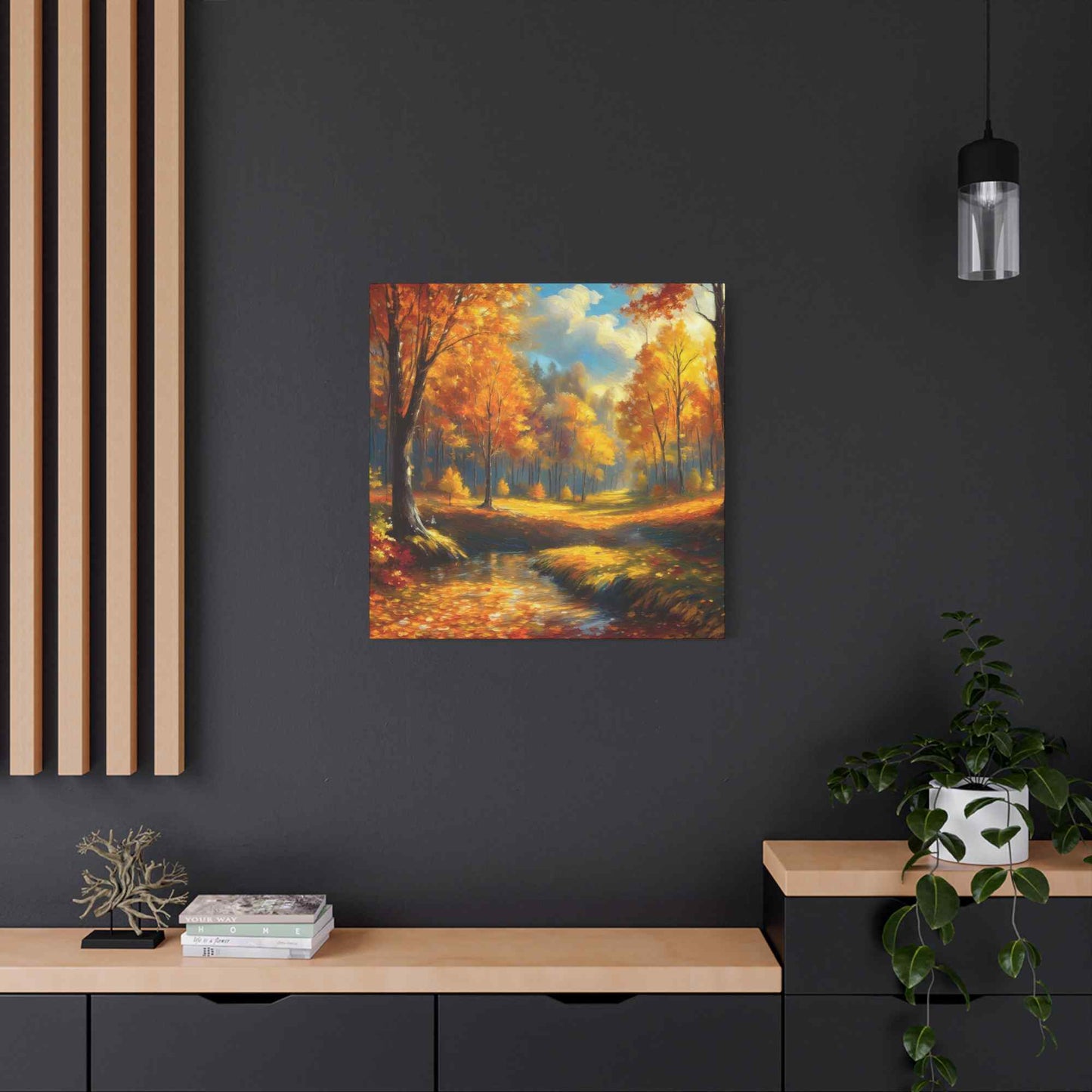 Fall Forest Print Canvas, Oil Paint Print 20x20, 24x24, 30x30, 32x32, 36x36 Art Design Canvas Pine-Wood Inner Frame MC-103