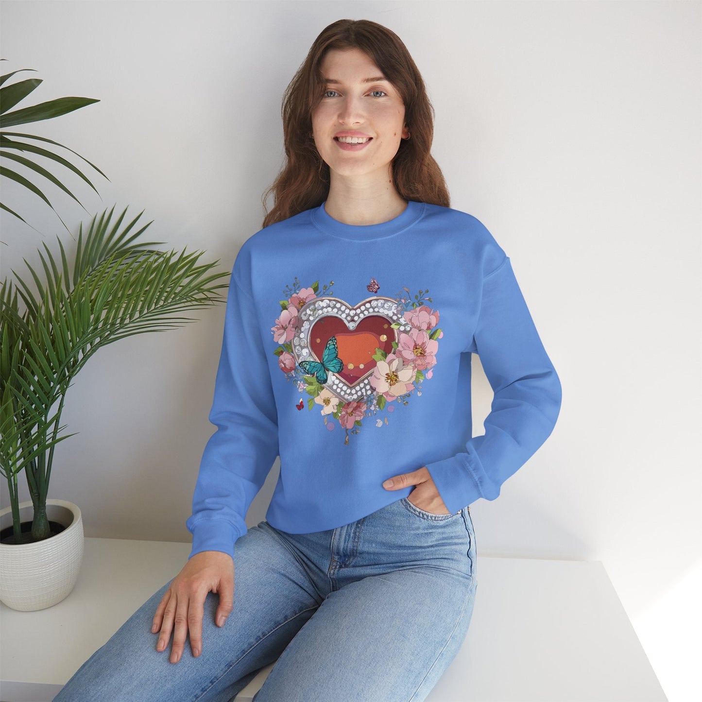 Floral Heart Sweatshirt Unisex Valentines Day Edition Gildan 18000 Heavy Blend Crewneck