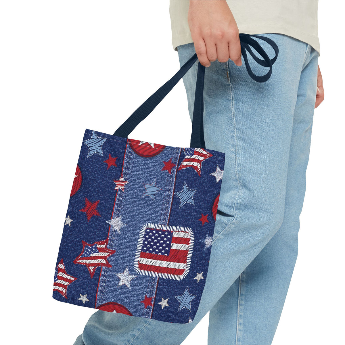 4th of July Graphic Denim Fabric Imitation Print Unisex Canvas Bag Poly Spun 3 Sizes Tote Bag 200-13
