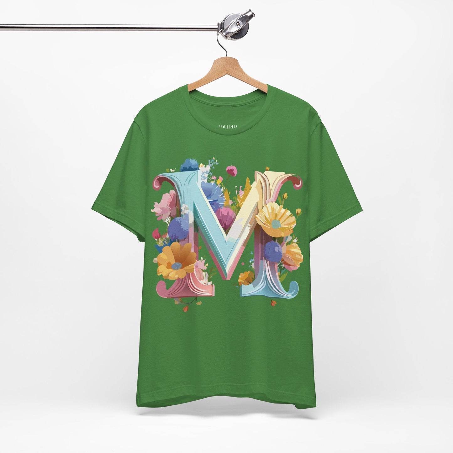 Letter M Shirt Unisex Graphic Tee Vintage Inspired Artwork Adelpha Short Sleeve Collection