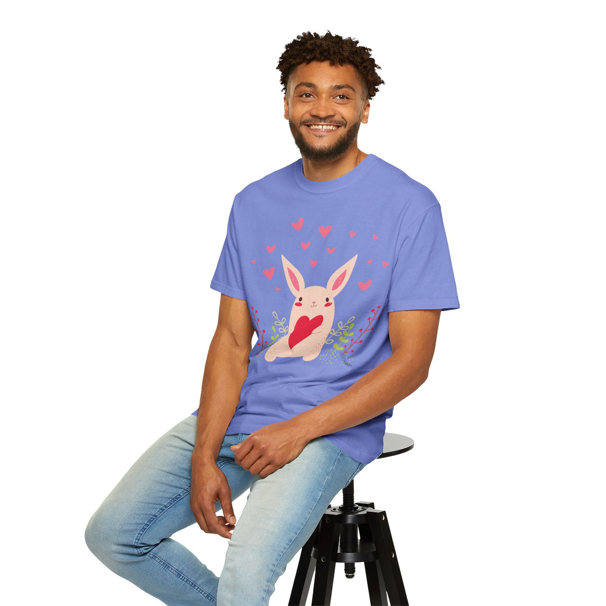 Easter Bunny Heart T-Shirt, Tee Shirt with Easter Signature, T Shirt with Easter Prints, Tee Shirt with Easter Design