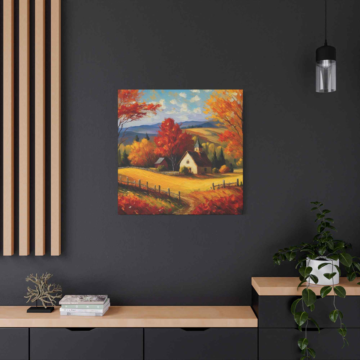 Countryside Fall Print Canvas, Oil Paint Print 20x20, 24x24, 30x30, 32x32, 36x36 Art Design Pine-Wood Inner Frame MC-106