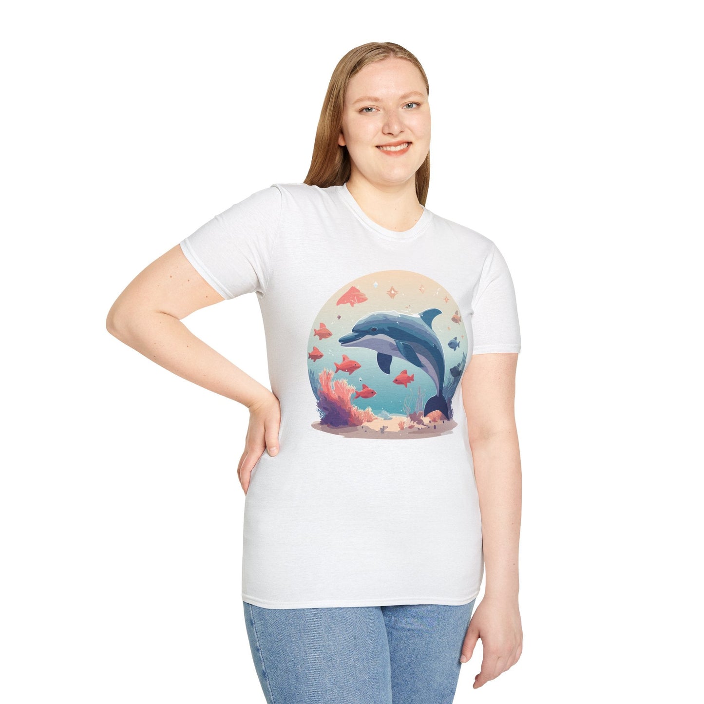 Dolphin Shirt Unisex Softstyle Tee 64000 Gildan 100 Percent Ring Spun Cotton For Everyday Comfort