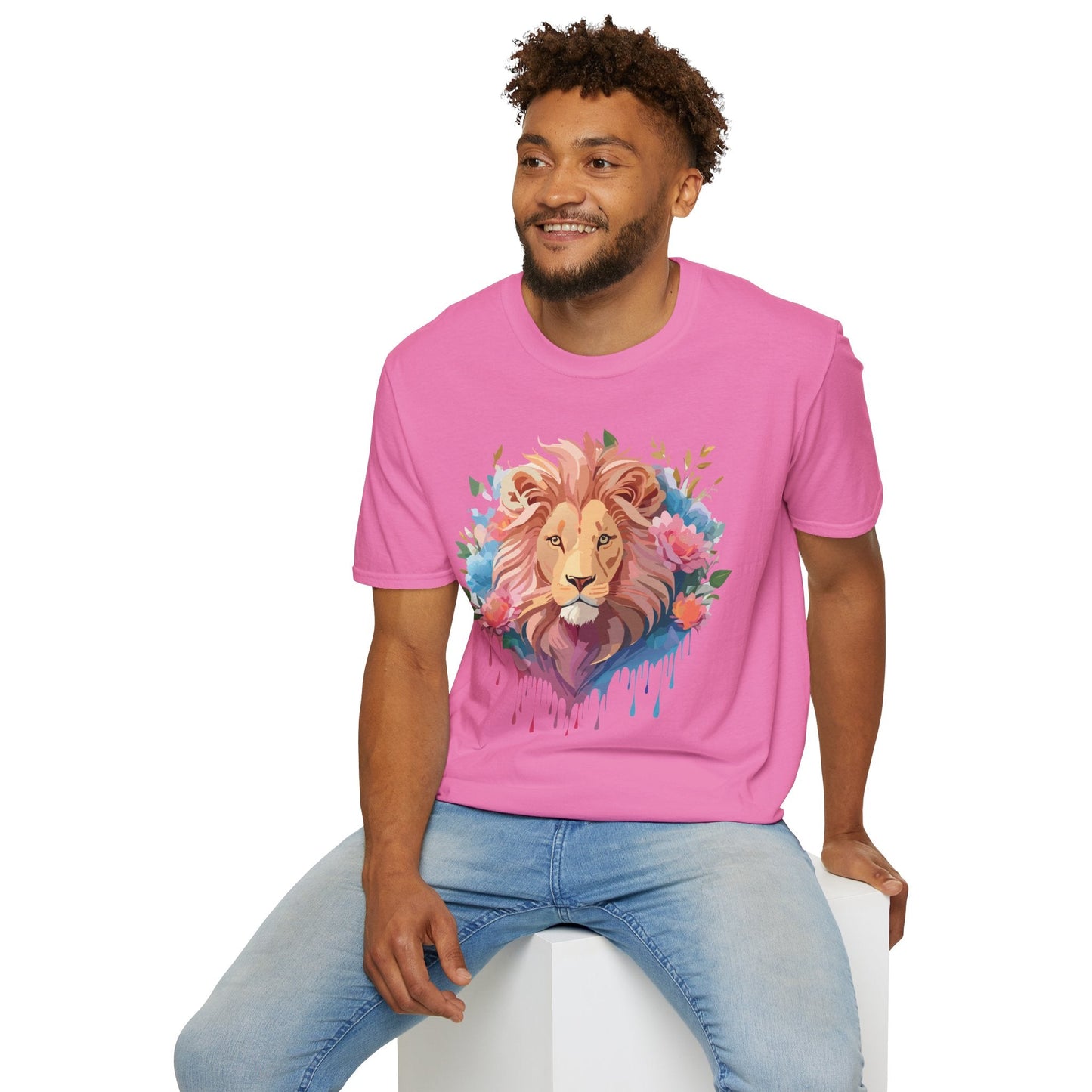 Lion Shirt Unisex Floral Lion Tee 100 Percent Cotton Softstyle Gildan 64000