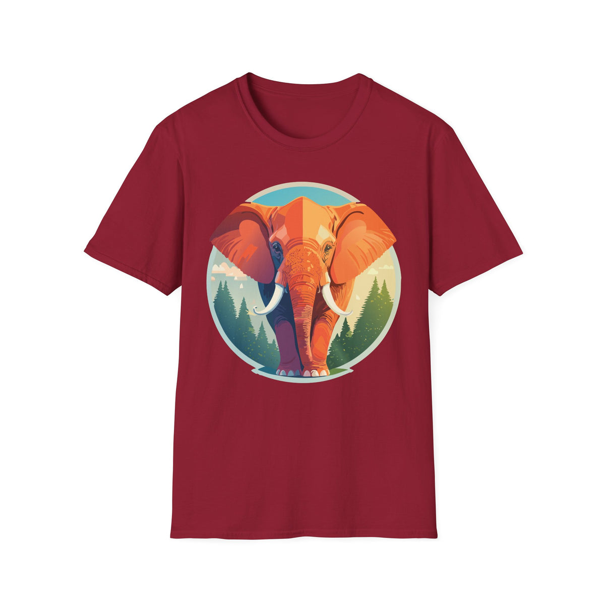 Colorful Elephant Illustration T-Shirt | Retro Forest Circle Art