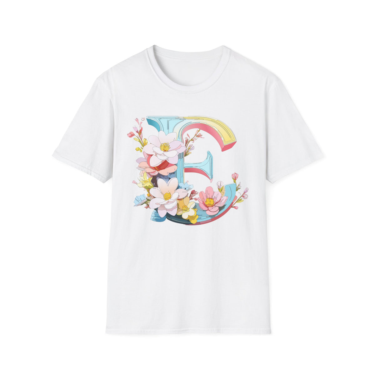 Floral Letter E T-Shirt | Monogram Initial Tee