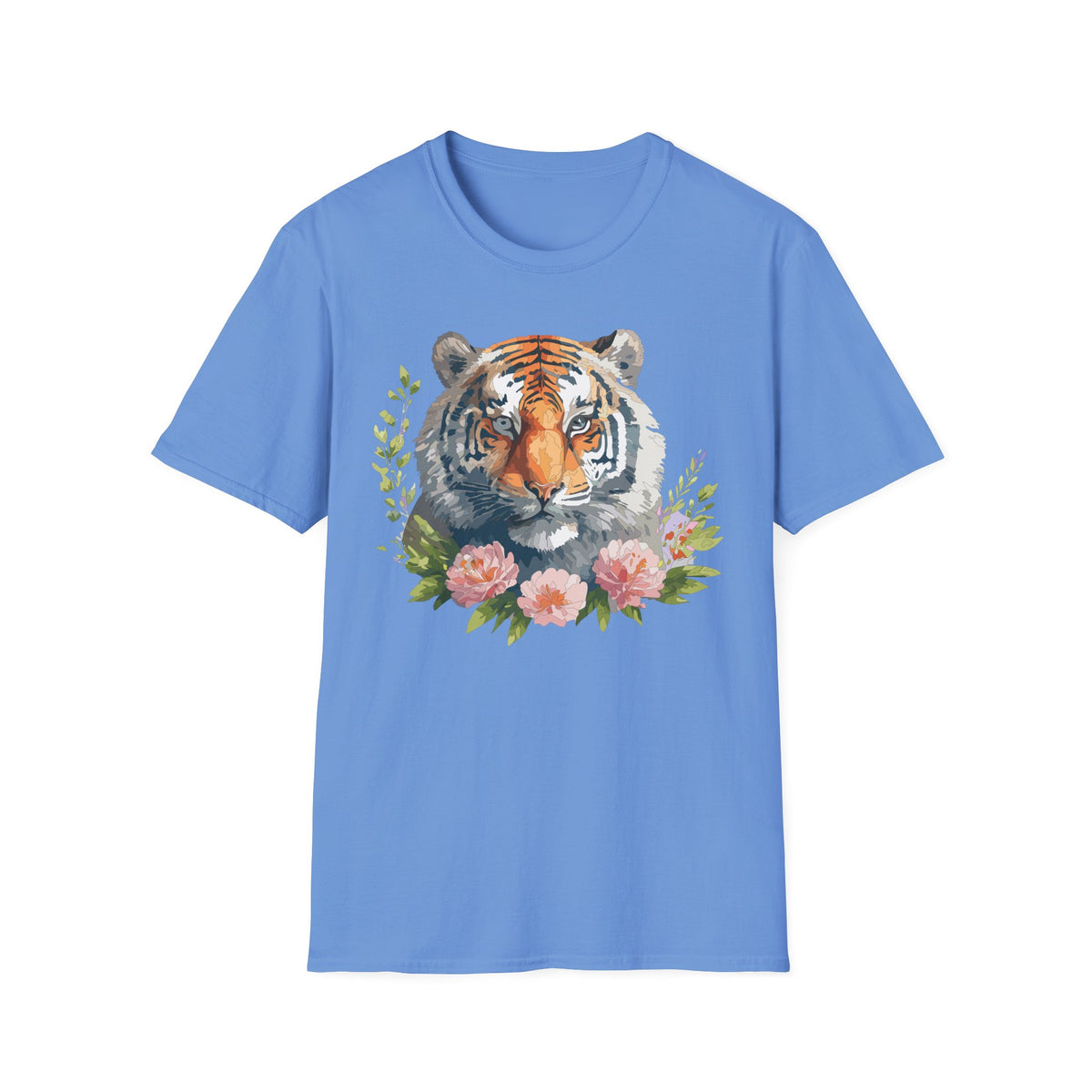 Watercolor Tiger Head T-Shirt | Floral Accents, Botanical Illustration