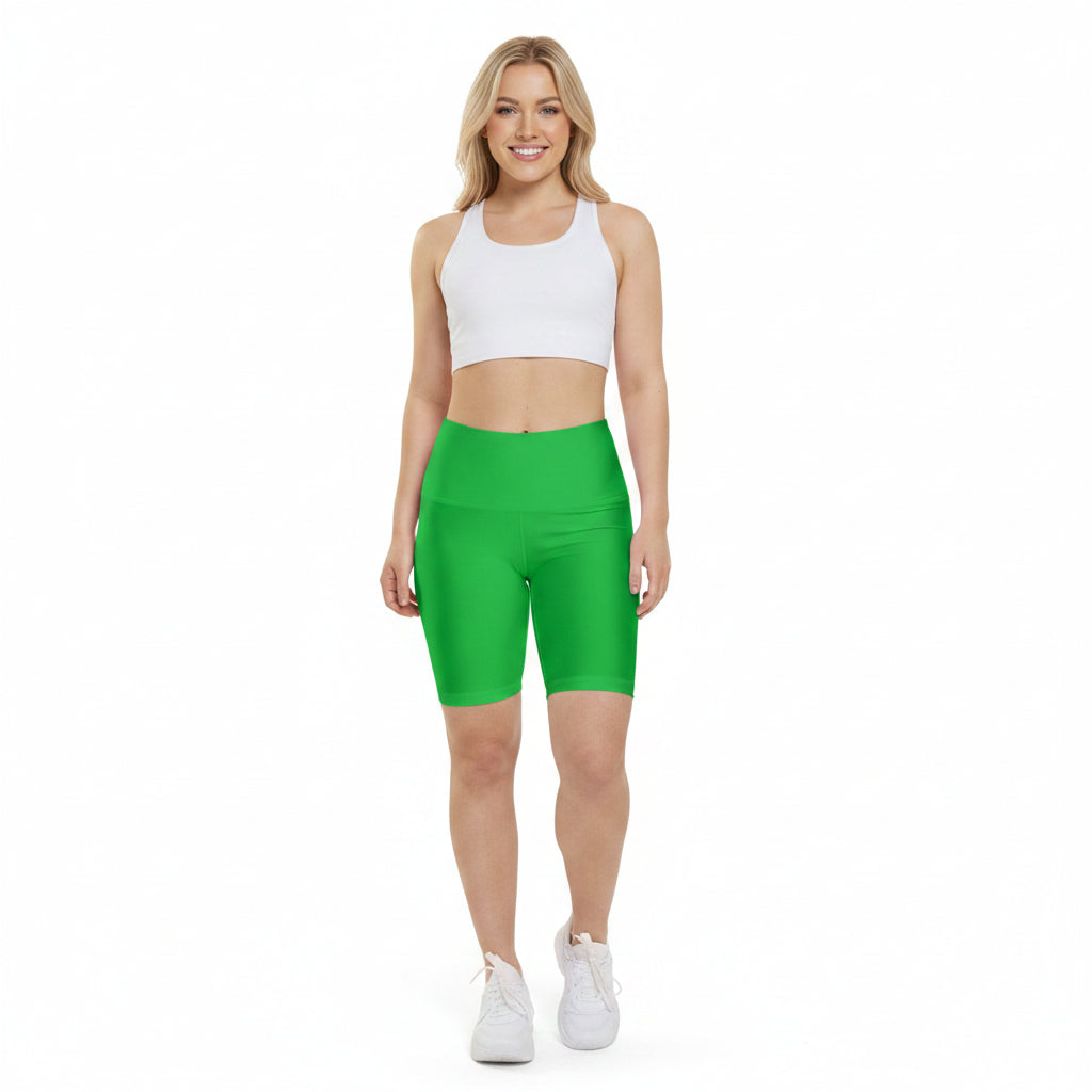 Jade Green Women's Bright Green Workout Shorts - High-Waist Athletic Bike Shorts