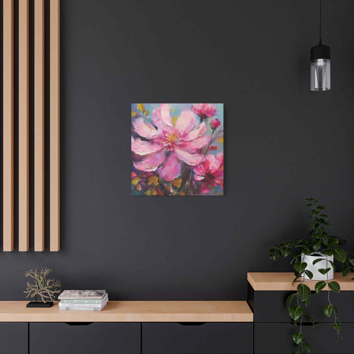 Pink Flowers Print Canvas, Pink Flowers Oil Paint Print 20x20, 24x24, 30x30, 32x32, 36x36, Art Design Print Non-Frame MC-12
