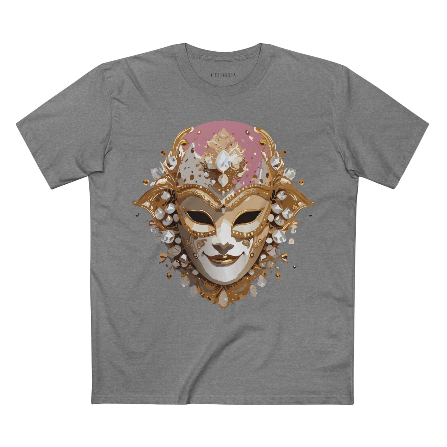 Carnival Mask Graphic T-Shirt Unisex 100 Cotton With Antique Gold Art Design Tee 19
