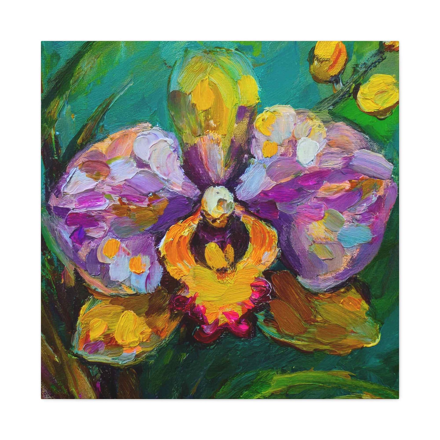Purple Orchid Print Canvas, Floral Oil Paint Print 20x20, 24x24, 30x30, 32x32, 36x36 Art Design Pine-Wood Inner Frame MC-131