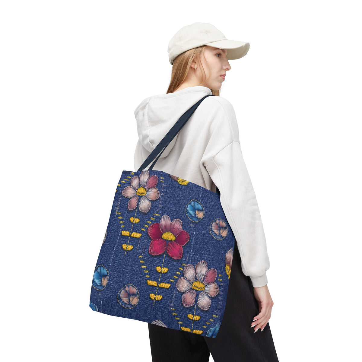 Denim Fabric Imitation Print Unisex Canvas Bag Poly Spun 3 Sizes Tote Bag 159-16