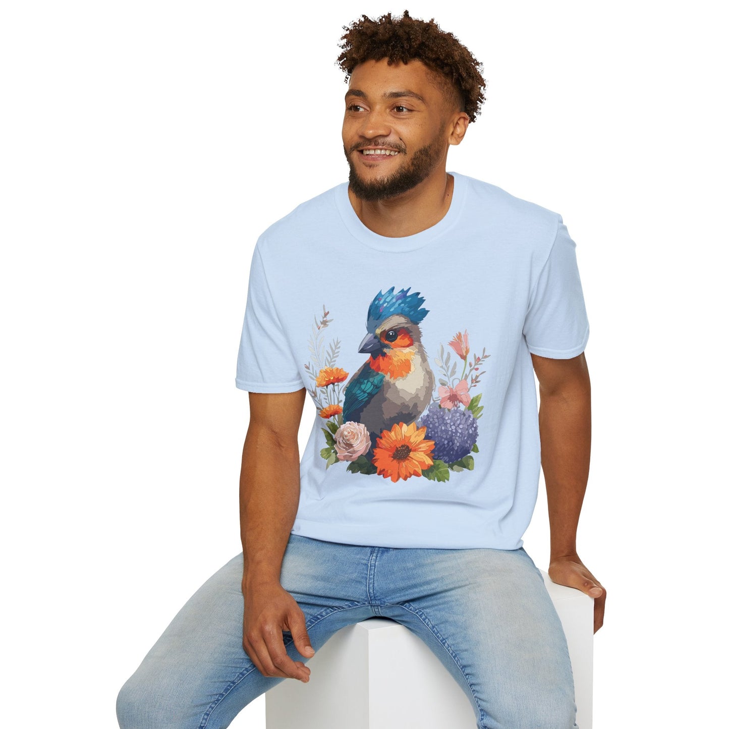 Floral Bird T Shirt Unisex Softstyle Tee 100 Percent Ring Spun Cotton Gildan 64000
