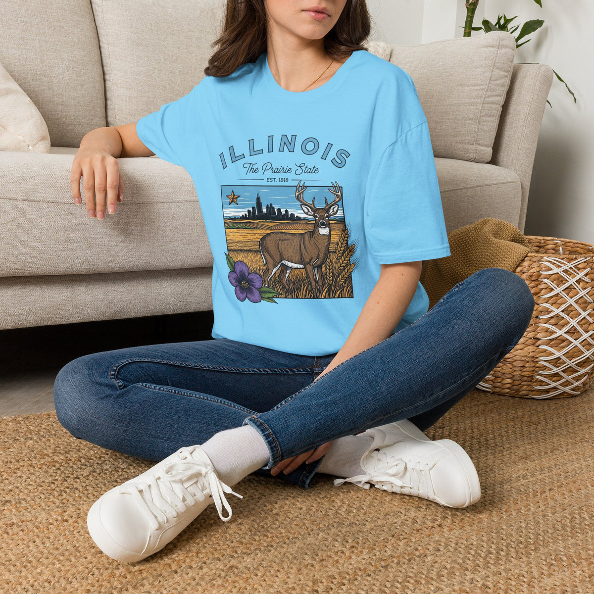 Illinois Deer State T-Shirt — The Prairie State Travel Tourist Graphic Design Unisex 100 Cotton Gildan T-Shirt