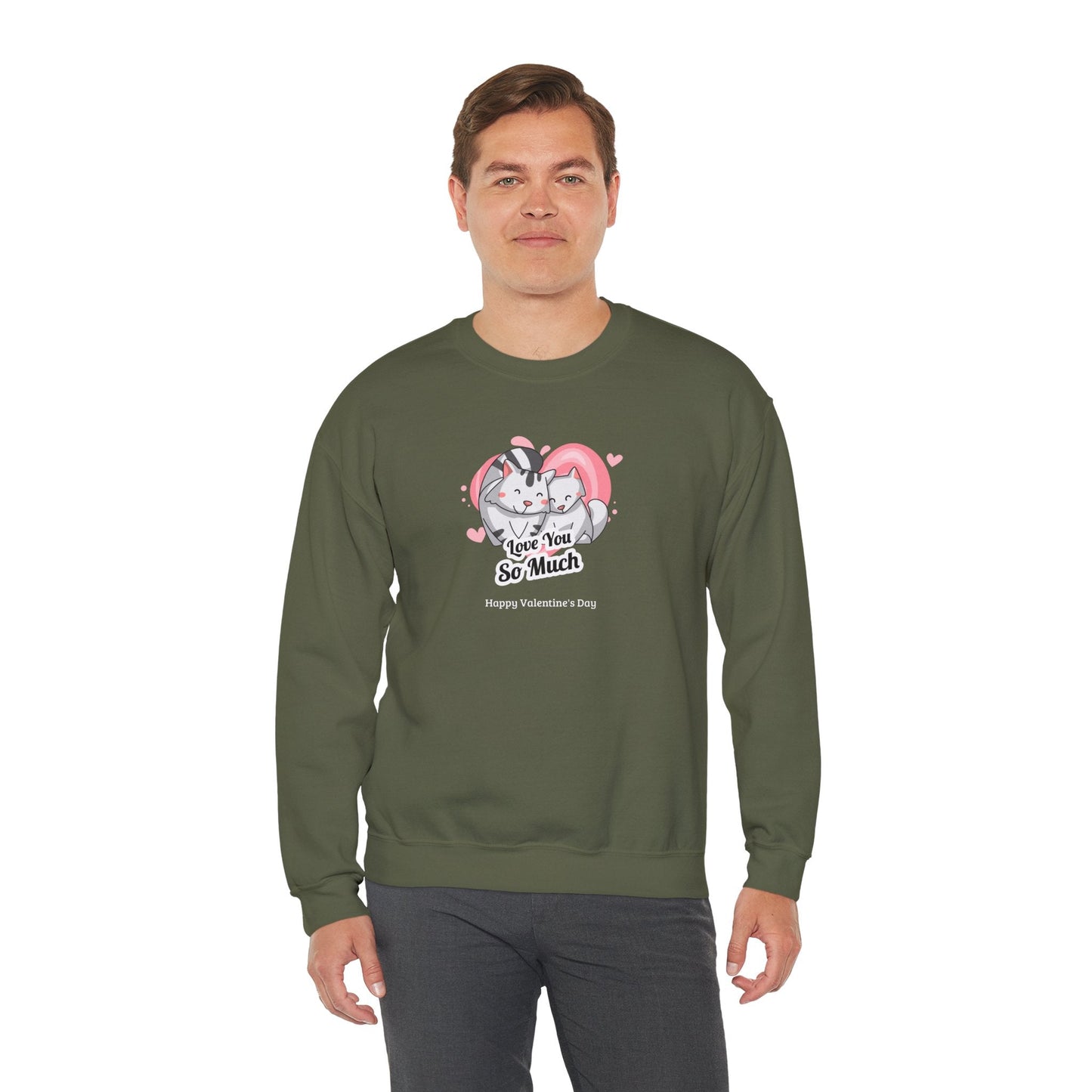 Cat Heart Sweatshirt Valentines Day Unisex 50 50 Cotton Poly Crewneck Gildan 18000
