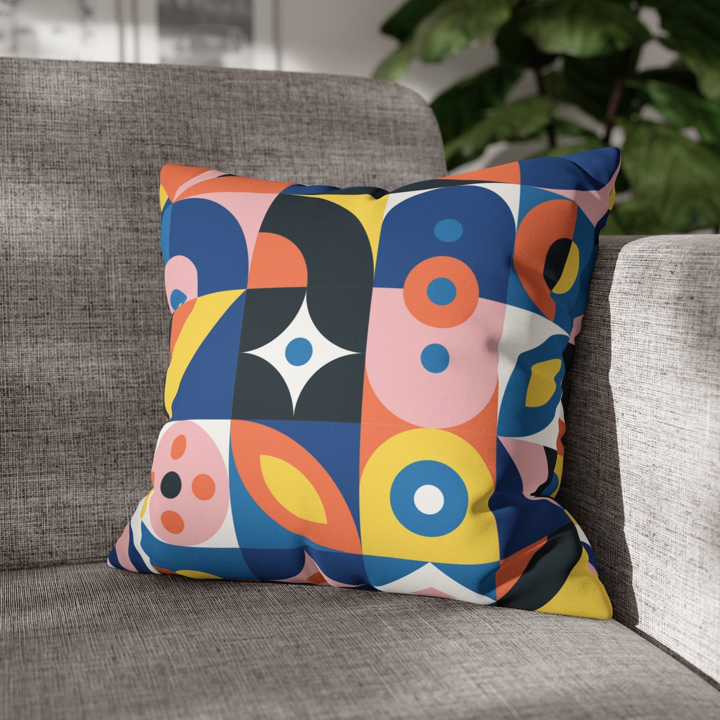 Faux Suede Pillowcase with Abstract print