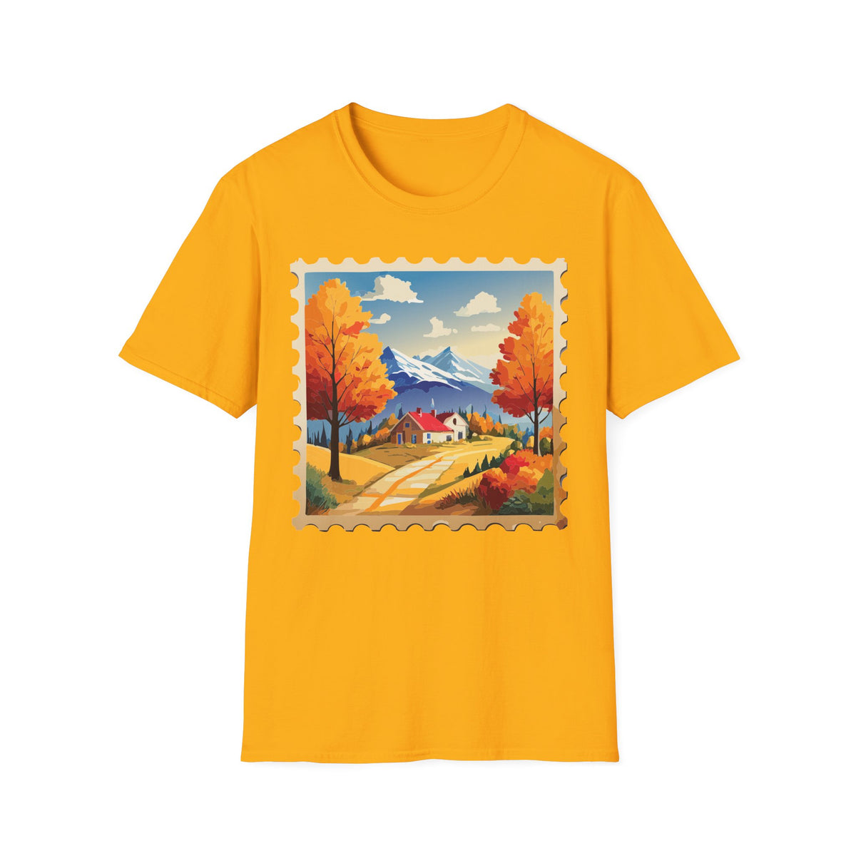 Autumn Mountain Landscape T-Shirt | Fall Trees Cabin Scenic Print