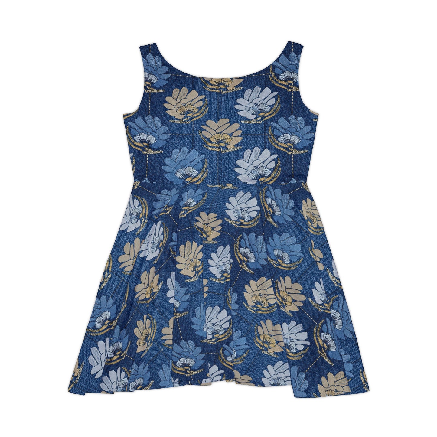 Women Denim Print Skater Dress, Denim Print Poly-Span Dress - 32