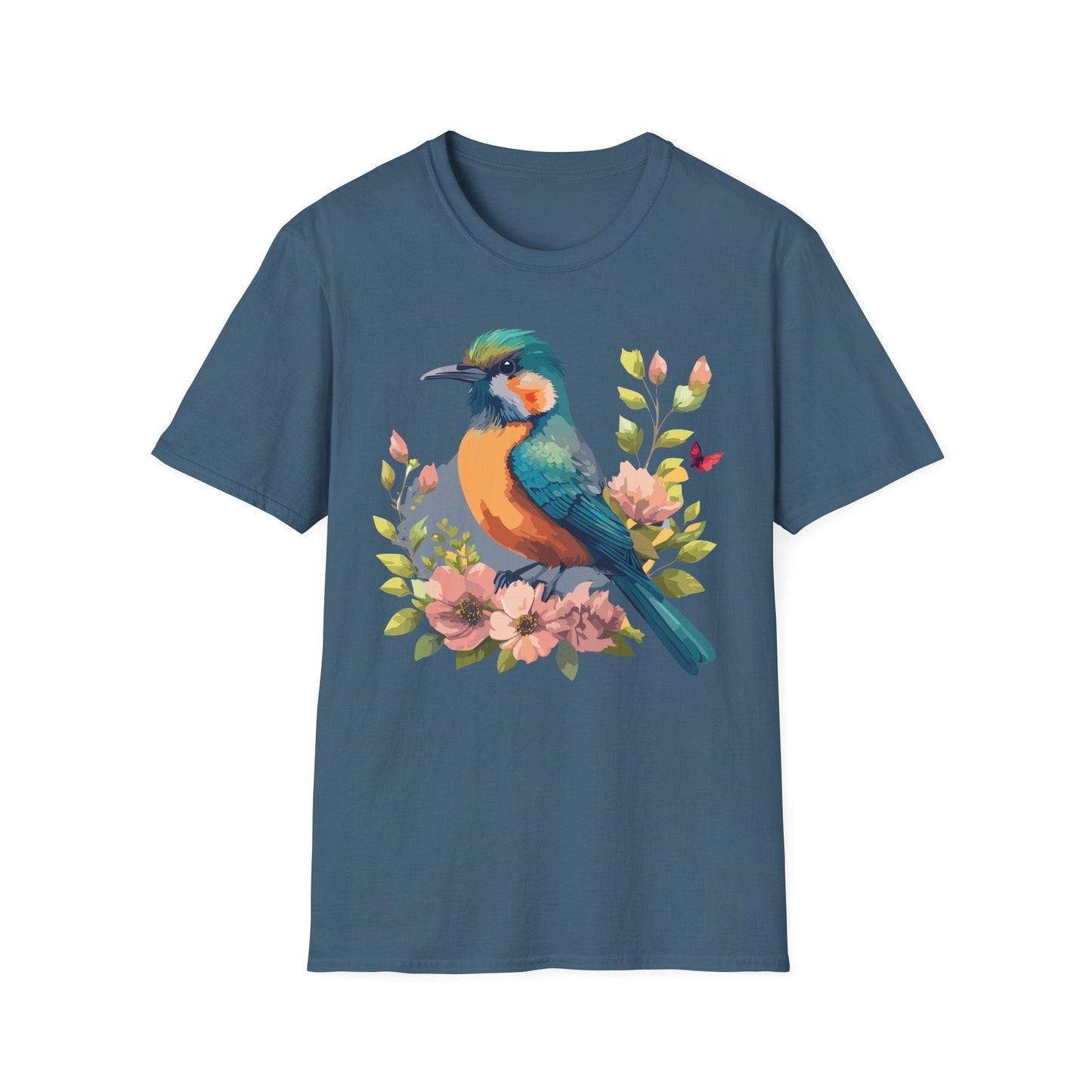 Floral Bird T Shirt Unisex Softstyle Tee 100 Percent Ring Spun Cotton Animal Print