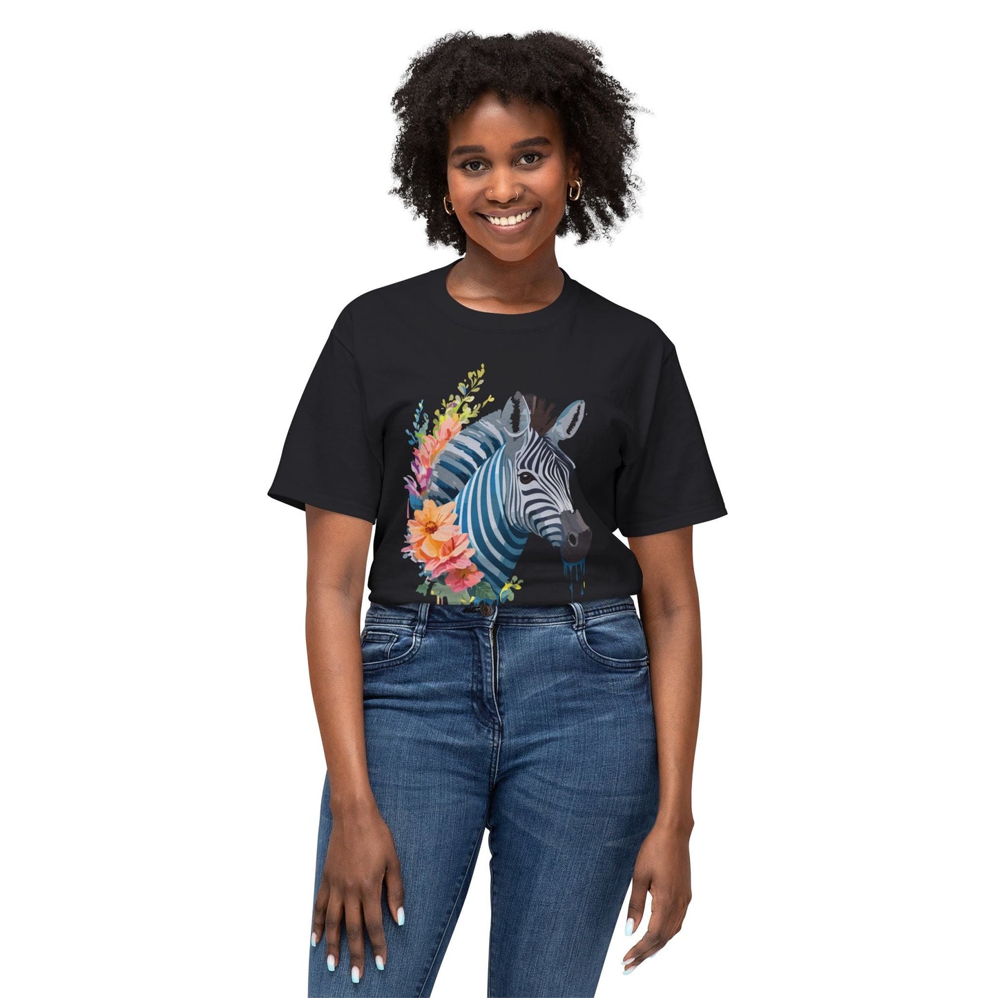 Unisex Zebra Art Print T Shirt 100 Percent Cotton Vintage Floral Design Tee Made In USA