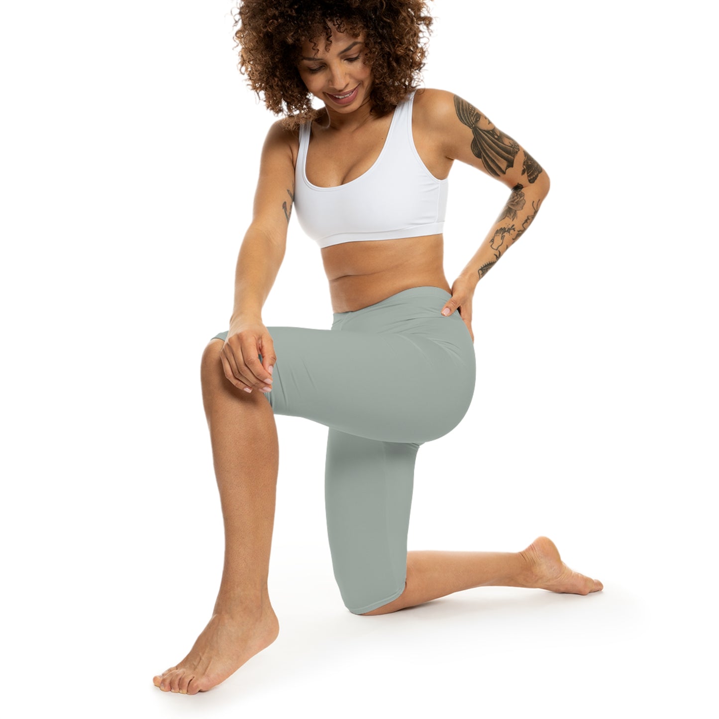Light Ash Jade Color Women's Brushed Suede Poly Span Casual Capri Leggings XS-2XL