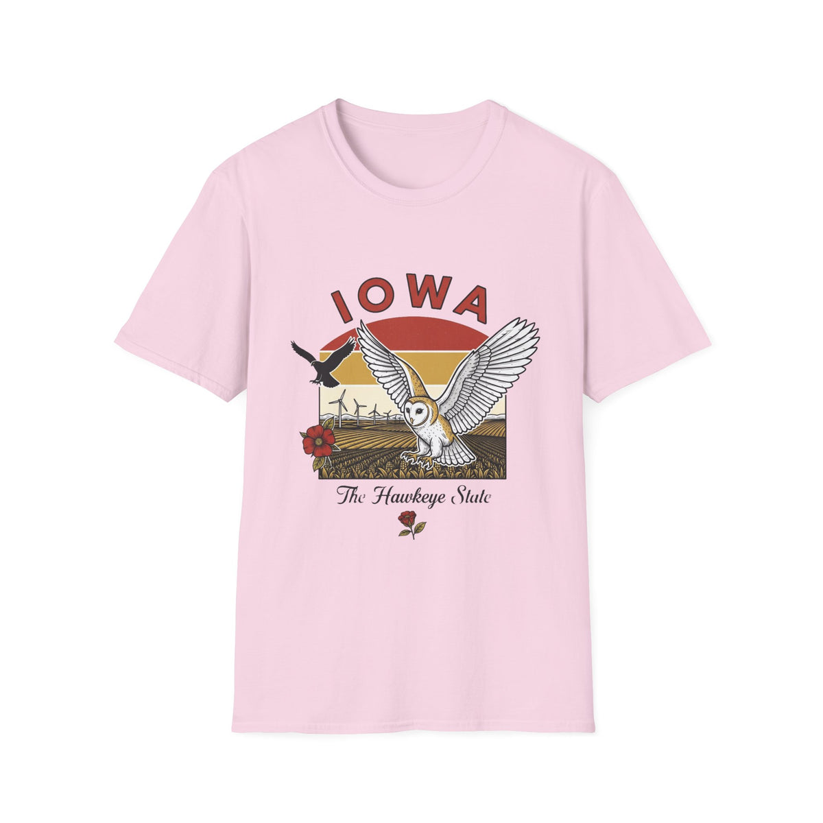 Iowa Barn Owl Tee — The Hawkeye State Vintage Sunset Tee Travel Tourist Graphic Design Unisex 100 Cotton Gildan T-Shirt