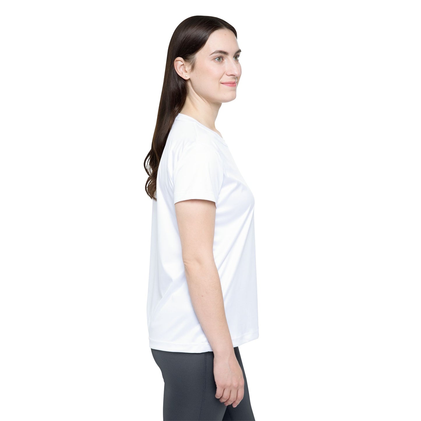 True White Color Print Women's Sports Jersey Short Sleeves Poly Athletic Tee