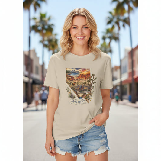 Nevada Landscape T-Shirt — Scenic Desert Mountains Sunset Graphic Design Unisex 100 Cotton Gildan T-Shirt