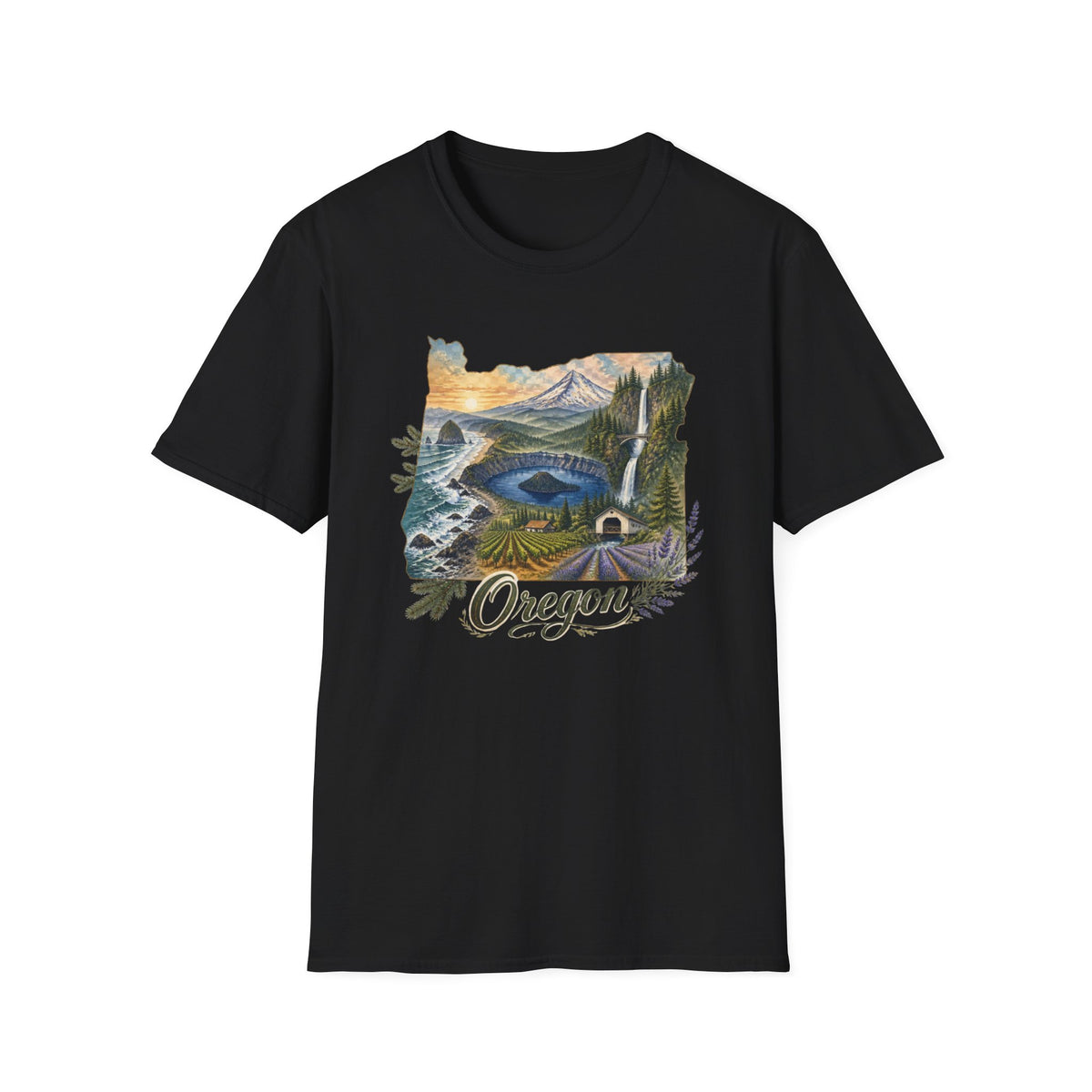 Oregon Crater Lake Mountains Travel Graphic Design Unisex 100 Cotton Gildan T-Shirt