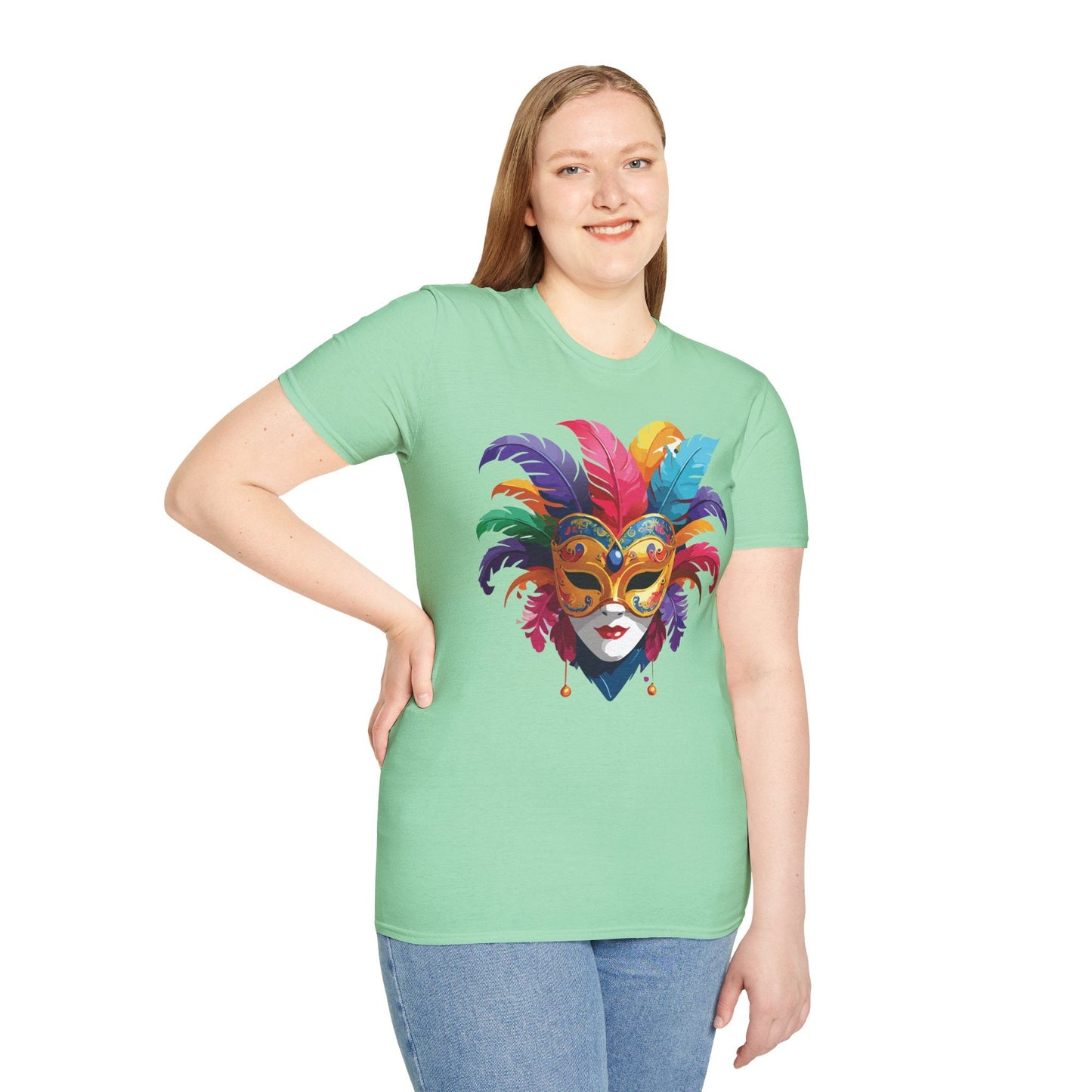 Unisex Mask Tee Shirt Gildan Softstyle 64000 Lightweight Comfortable Masquerade Design Tee