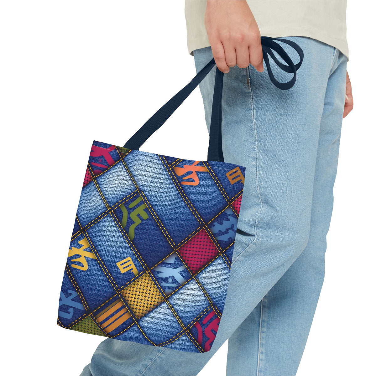 Denim Fabric Imitation Print Unisex Canvas Bag Poly Spun 3 Sizes Tote Bag 186-4