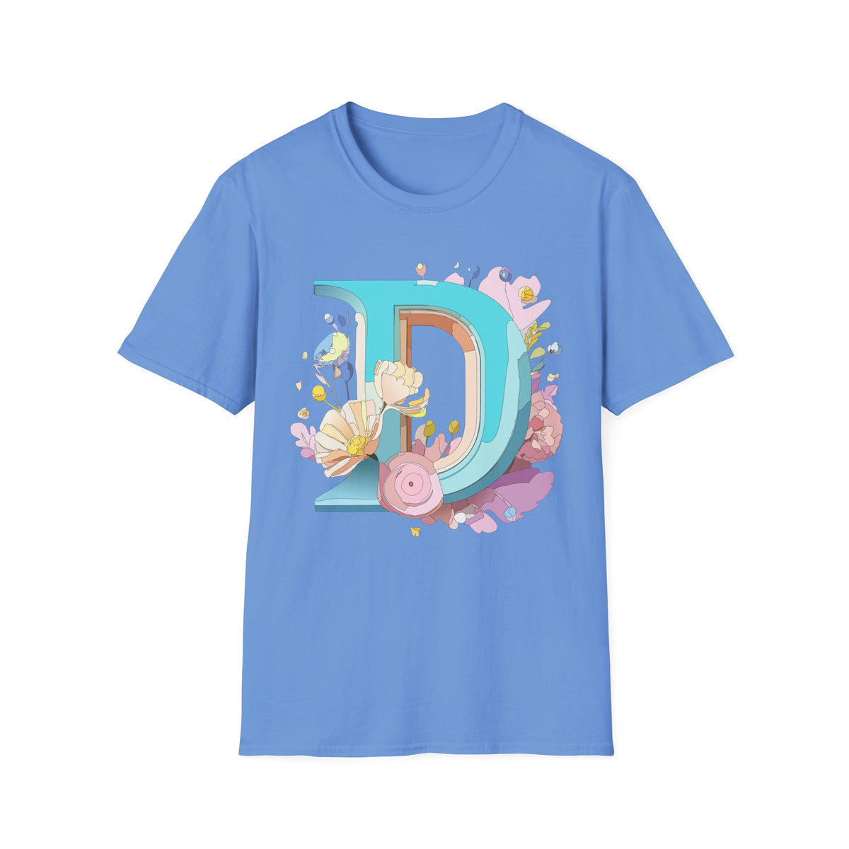 Floral Letter D T-Shirt | Monogram Initial D Tee, Botanical Alphabet Design