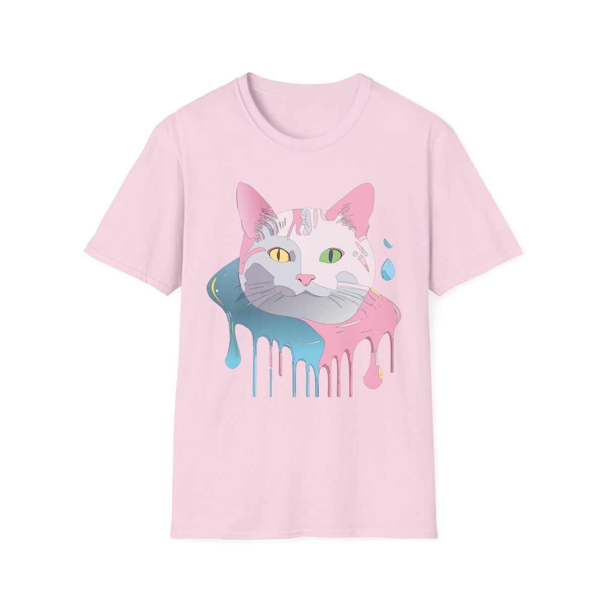 Colorful Drip Cat Artwork T-Shirt | Heterochromatic Eyes, Painterly Design
