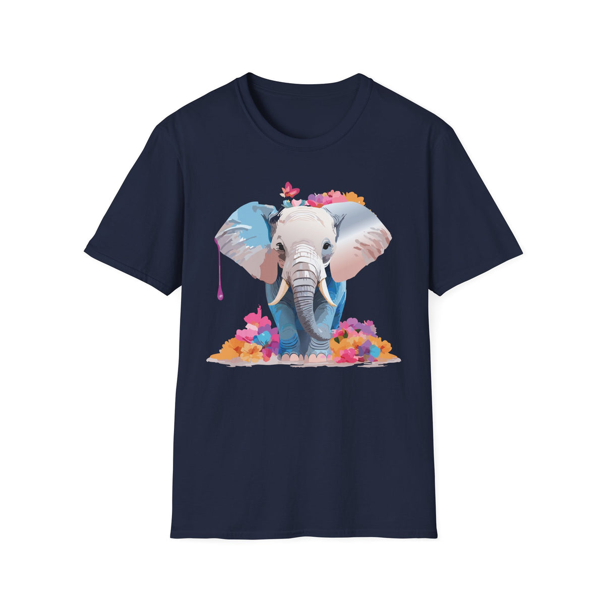 Floral Baby Elephant Tee | Elephant Face Graphic T-Shirt, Watercolor Flowers