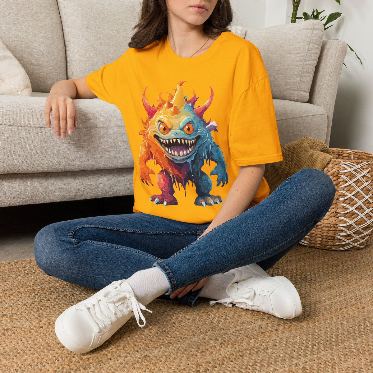 Colorful Monster T-Shirt — Vibrant Rainbow Creature Cartoon Graphic Tee Unisex 100 Cotton Gildan T-Shirt