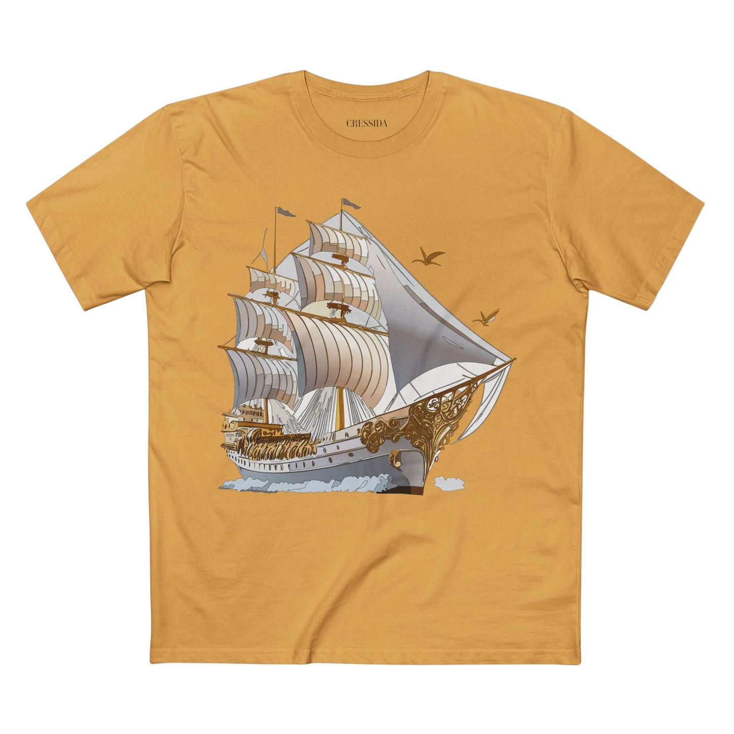 Ship Graphic Unisex 100 Cotton T-Shirt with Gold Frigate Art Design 16