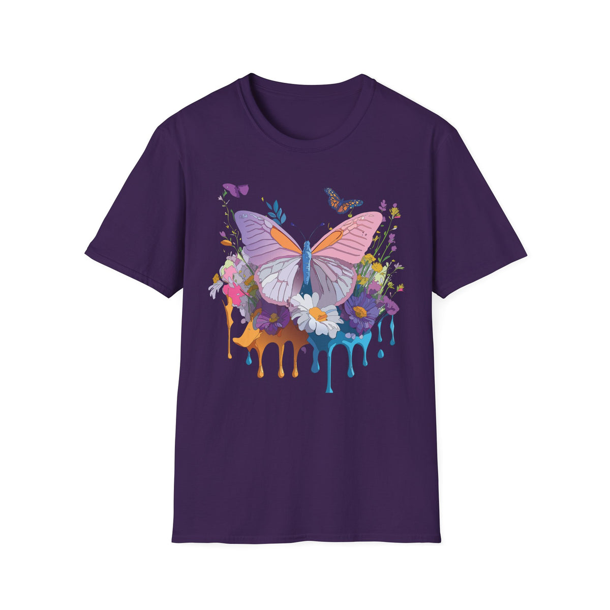 Butterfly Watercolor Drip T-Shirt — Pastel Floral Butterfly Graphic Design Unisex 100 Cotton Gildan T-Shirt