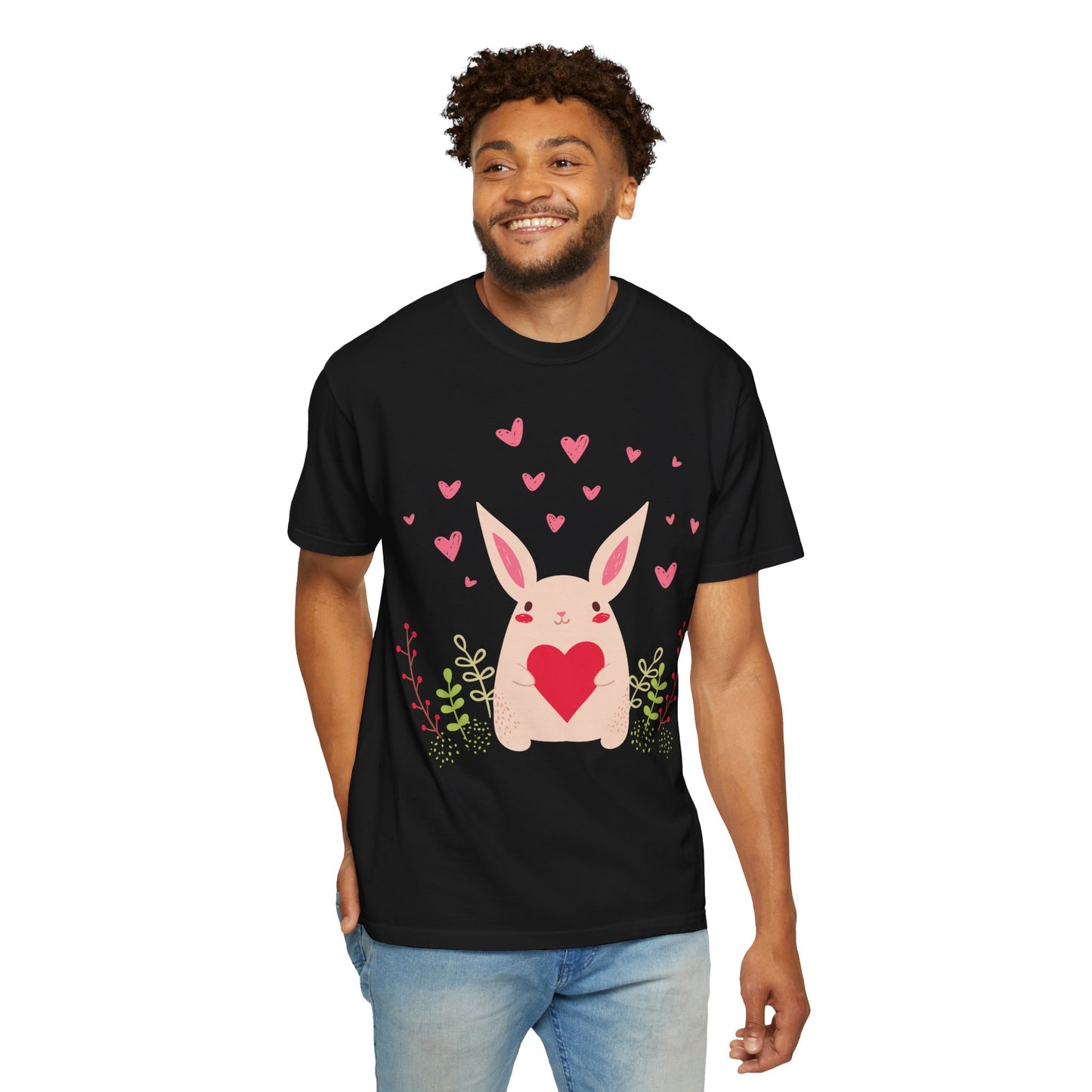 Easter Bunny Heart T-Shirt, Tee Shirt with Easter Signature, T Shirt with Easter Prints, Tee Shirt with Easter Design