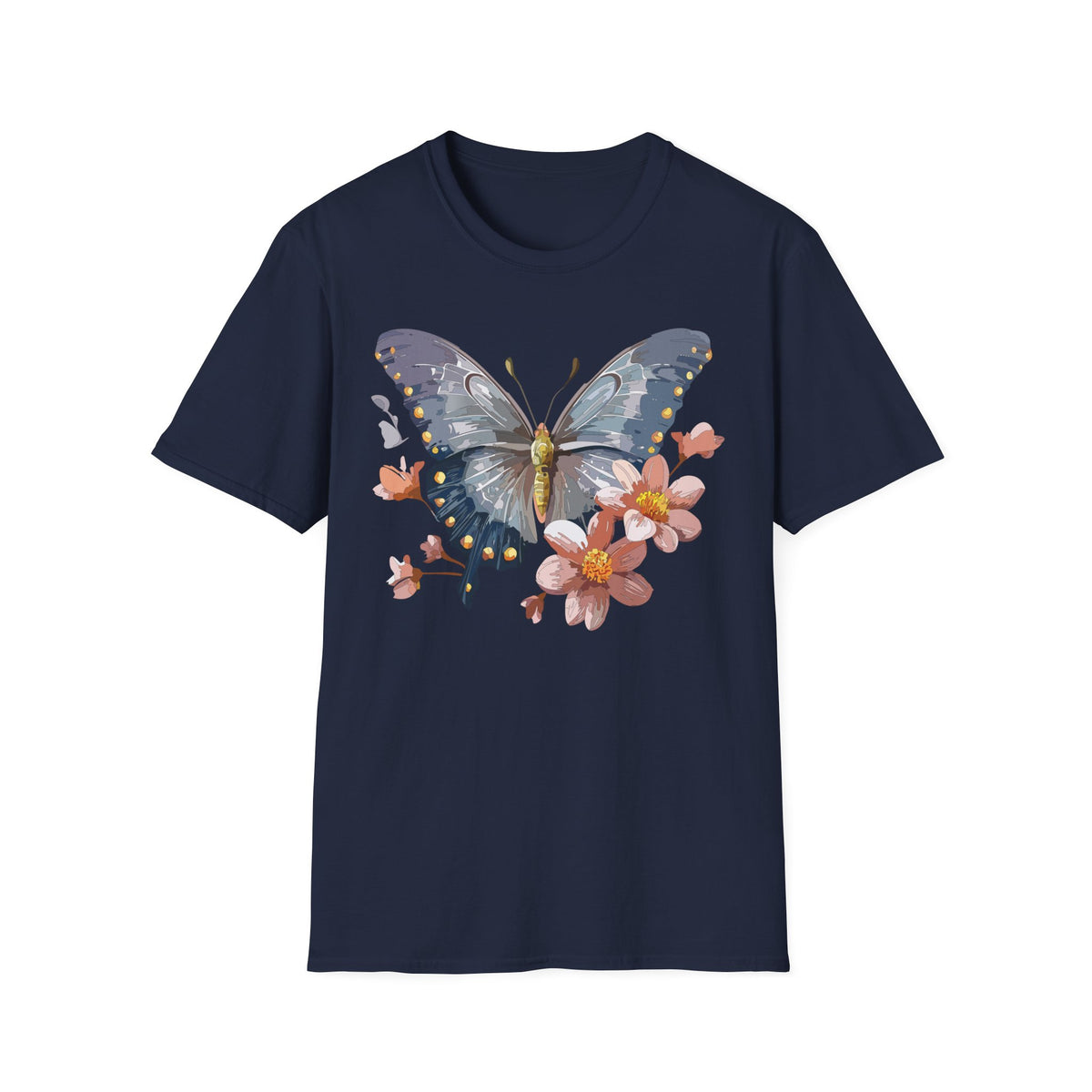 Butterfly and Floral Botanical Graphic Design Unisex 100 Cotton Gildan T-Shirt